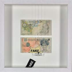 Di-Faked Tenner (yellow/black) by Roy's People - 3D Miniature Installation sized 12x12 inches. Available from Whitewall Galleries